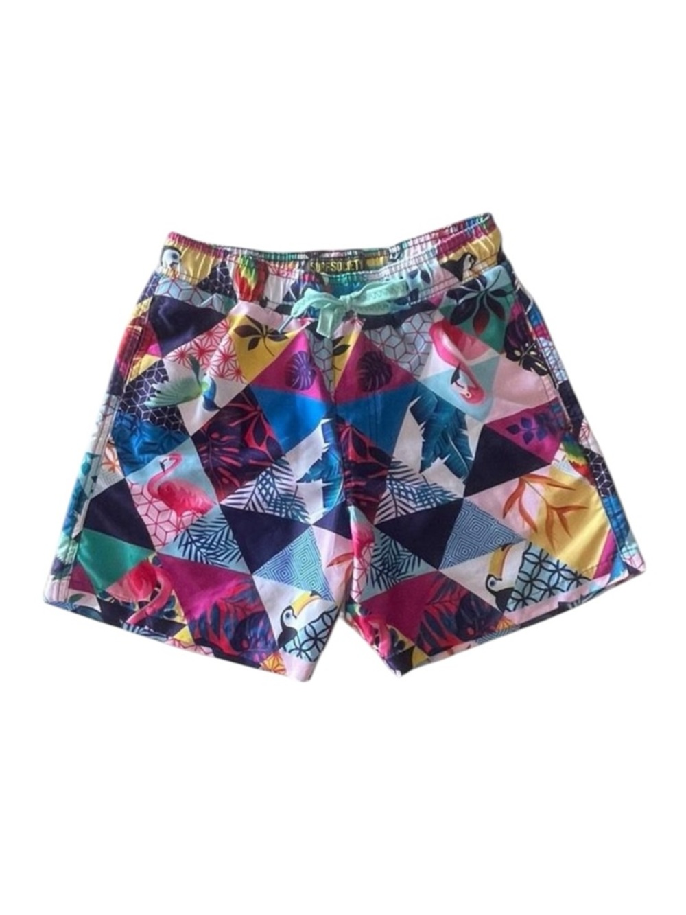 Surf Society Swimwear Men's Drawstring Lined Trunk Shorts Birds Multicolor Sz Sm